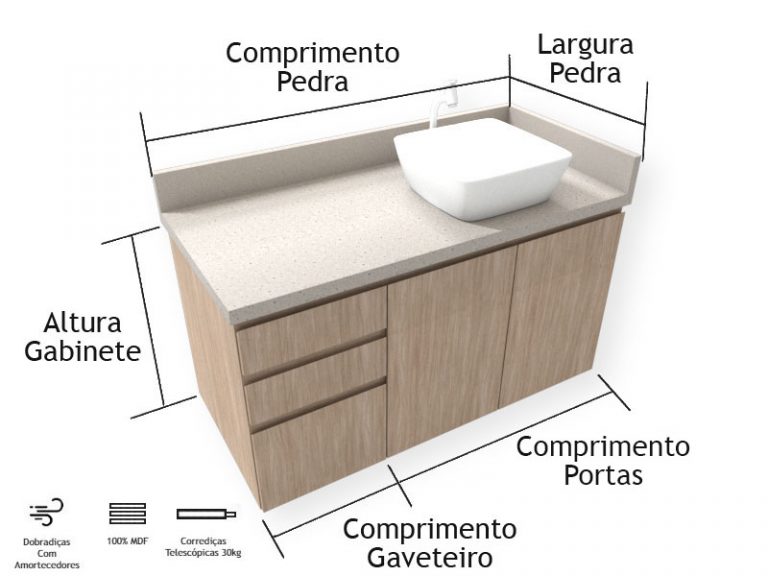 Gabinete Banheiro Portas Gavetas Cumaru Trend