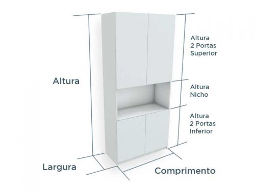 Armario estante com nicho e 4 portas branca