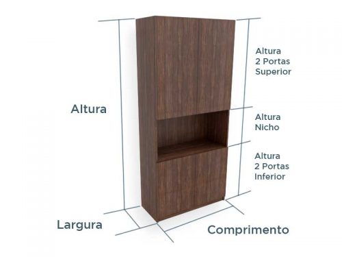 Armario estante com nicho e 4 portas pau ferro