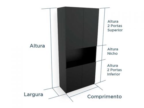 Armario estante com nicho e 4 portas preto